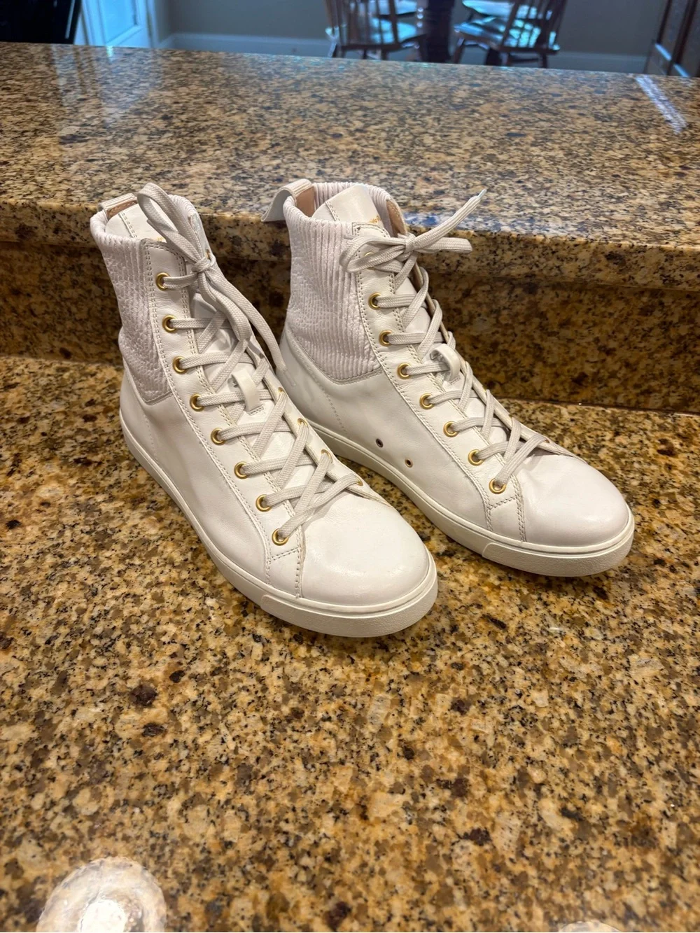 Gianvito Rossi White Leather Knit-Panelled High-Top Sneakers Size 38 US 8